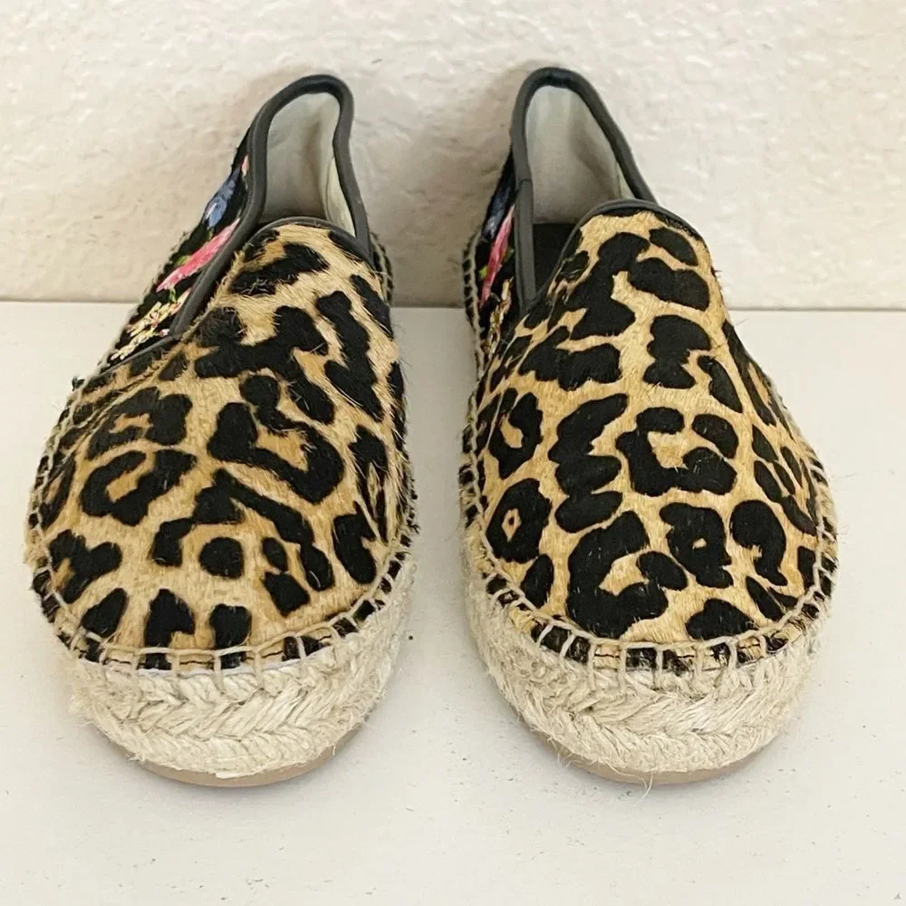Johnny Was Garden black suede Leopard floral print Espadrilles 8